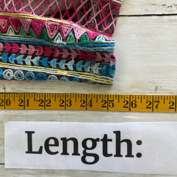 Ali Miles Womens Size 2X Embroidered Mesh Boho Tassel Top Multi-Color 3/4 Sleeve - Picture 7 of 9